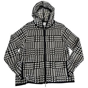 Chicos Silk Blend Hoodie Sweater Size 2 US Large Full Zip Jacket Houndstooth